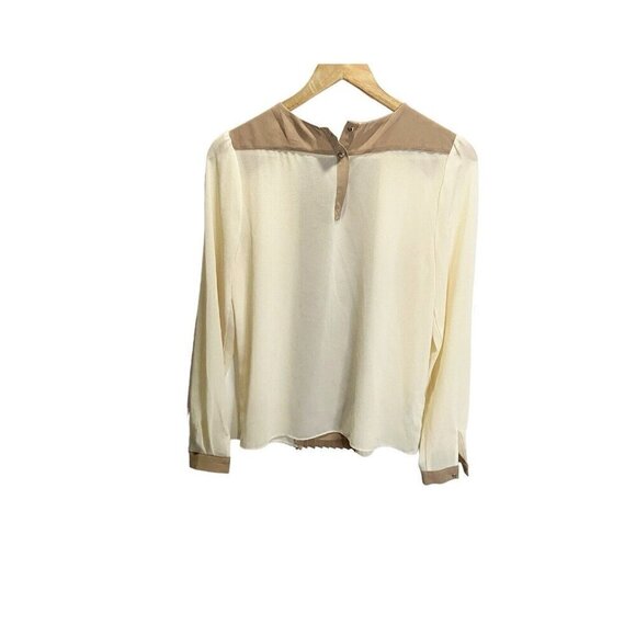 LOVE 21 Blouse S Tuxedo Front Tan Brown Sheer Casual Career Long Sleeved - Picture 4 of 4